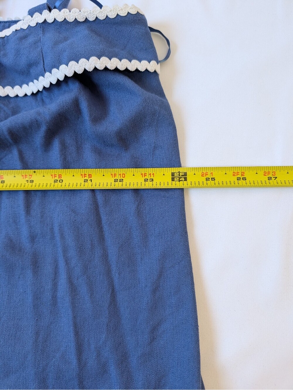 Solid & Striped Blue Linen Blend Ruffle Tank Top Ric Rac Trim Medium - Picture 8 of 8